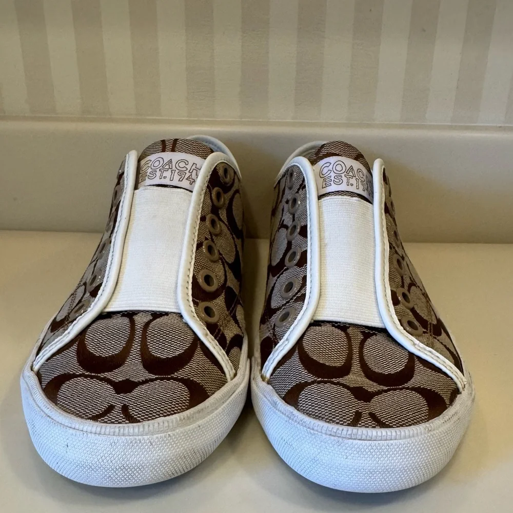 Coach BEV Brown Monogram Laceless Slip On Sneaker Size 6.5